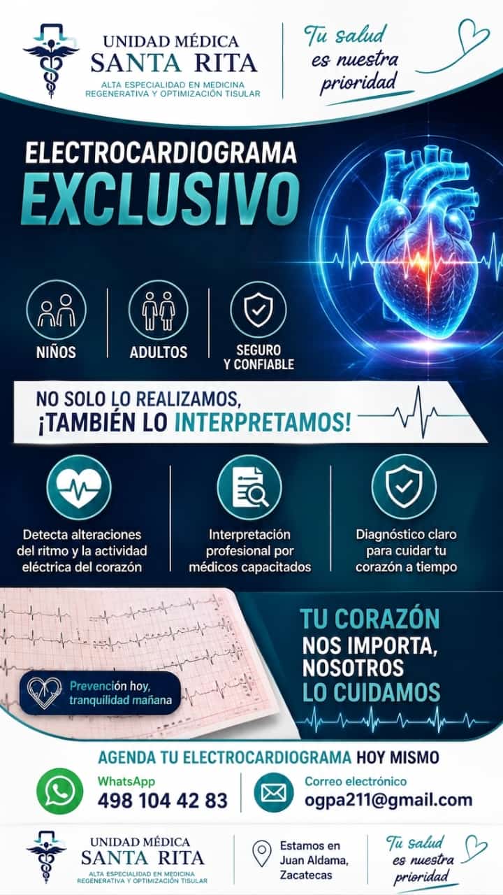 Electrocardiograma con interpretación médica en Unidad Médica Santa Rita, para niños y adultos