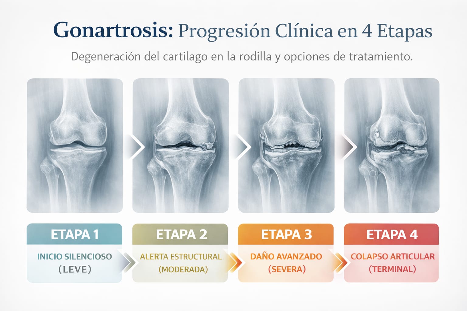 Progresión clínica de la artrosis de rodilla y opciones de tratamiento — Unidad Médica Santa Rita